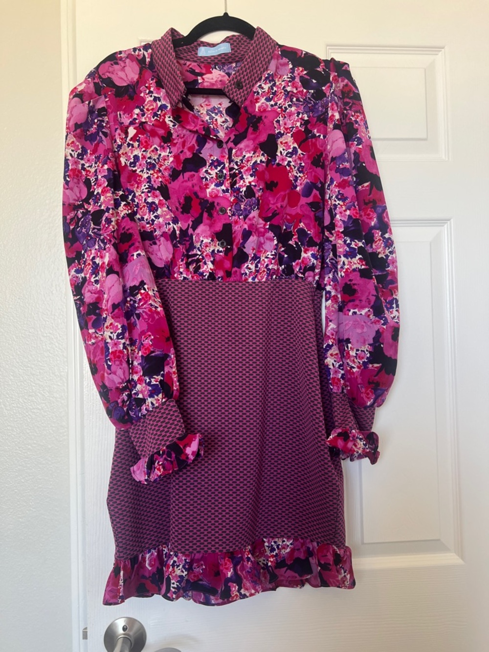 Floral Pink Mixed-Print Long Sleeve Dress